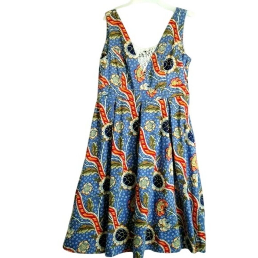 Hearts & Roses Floral A-Line Dress Lace Detail Size 14 Retro Pin up Housewife